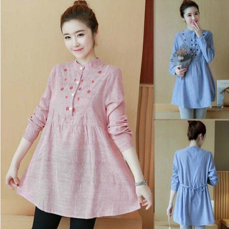 Áo bầu sơmi kẻ công sở, cổ tàu xinh xắn trẻ trung - AD28