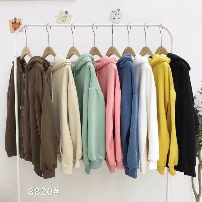 Áo khoác nỉ khoá kéo trơn nhiều màu