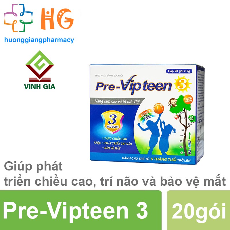 Pre-Vipteen 3 - Giúp tăng chiều cao, phát triển trí não, bảo vệ mắt (Hộp 20 Gói)