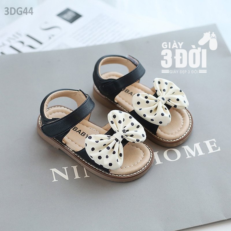 Sandal Nơ Chấm Bi Trắng Bé Gái 3DG44 GIAY3DOI Form To Lòng Dép 14.5-19.7cm Siêu Nhẹ Siêu Xinh