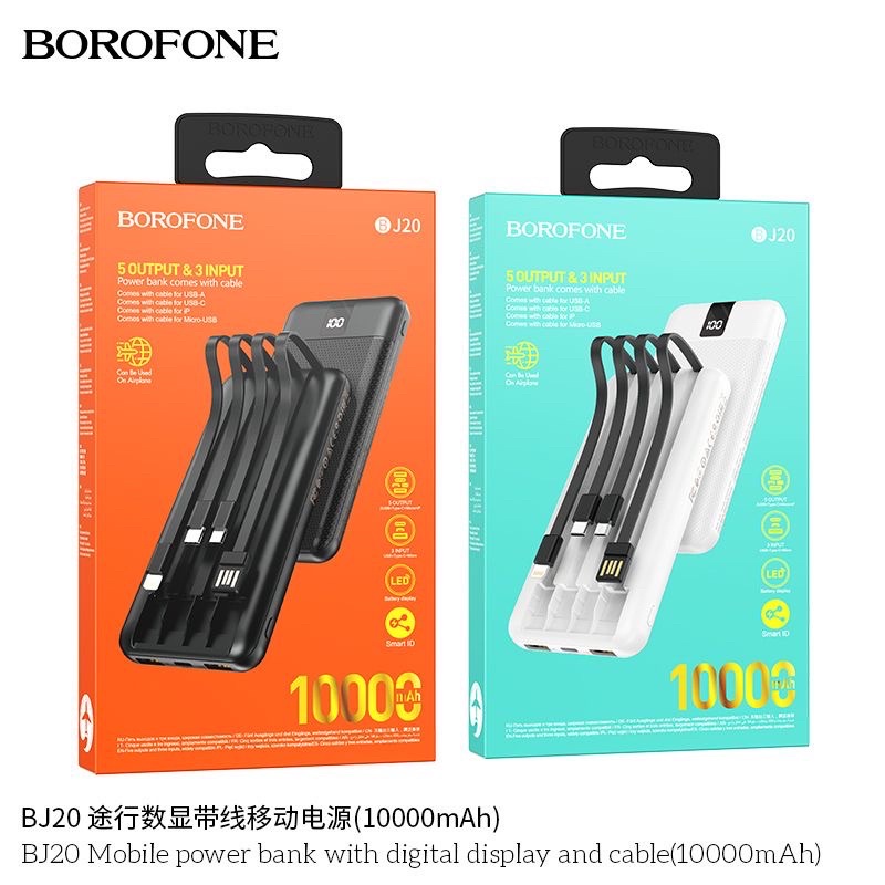 SẠC DỰ PHÒNG Borofone BJ20 10.000mAh kèm cáp sạc 3 cổng Micro/Typec/táo - Chính hãng bảo hành 12 tháng