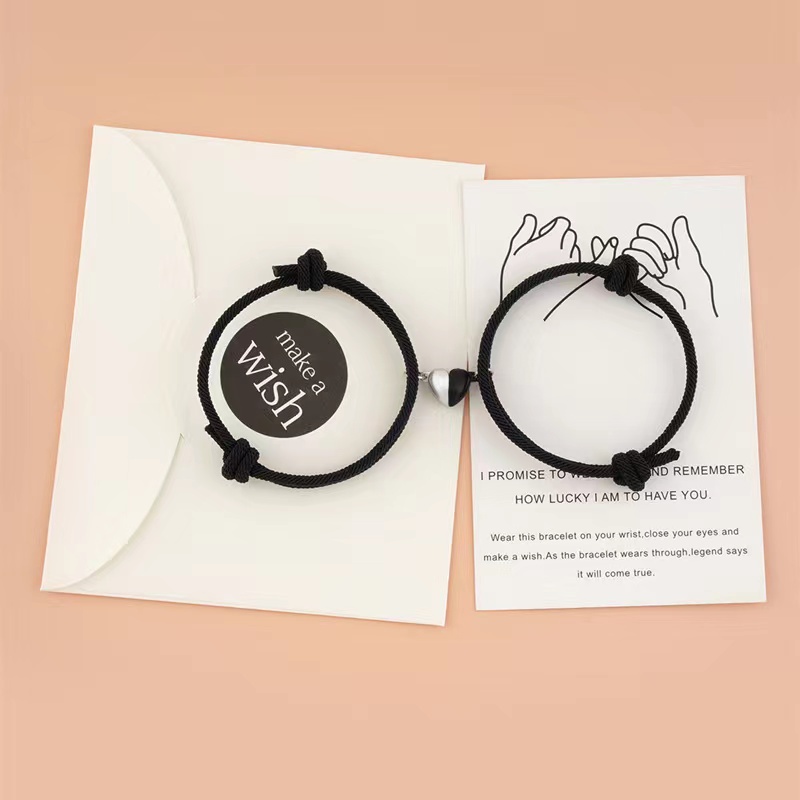 [Coisíní] Set 2 Vòng Tay Dây Bện Từ Tính Hình Trái Tim Màu Đen Và Trắng Thời Trang Có Thể Điều Chỉnh Làm Quà Tặng Cho Cặp Đôi Bạn Gái/ Bạn Gái