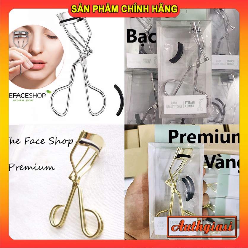 Kẹp bấm mi The Face Shop Eyelash Curler TFS siêu cong màu Bạc và Vàng kèm 2 lõi thay