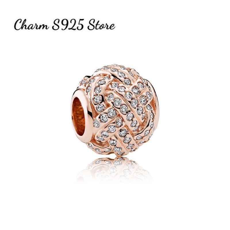 charm pan đan sợi vàng hồng đính đá bạc s925 cao cấp