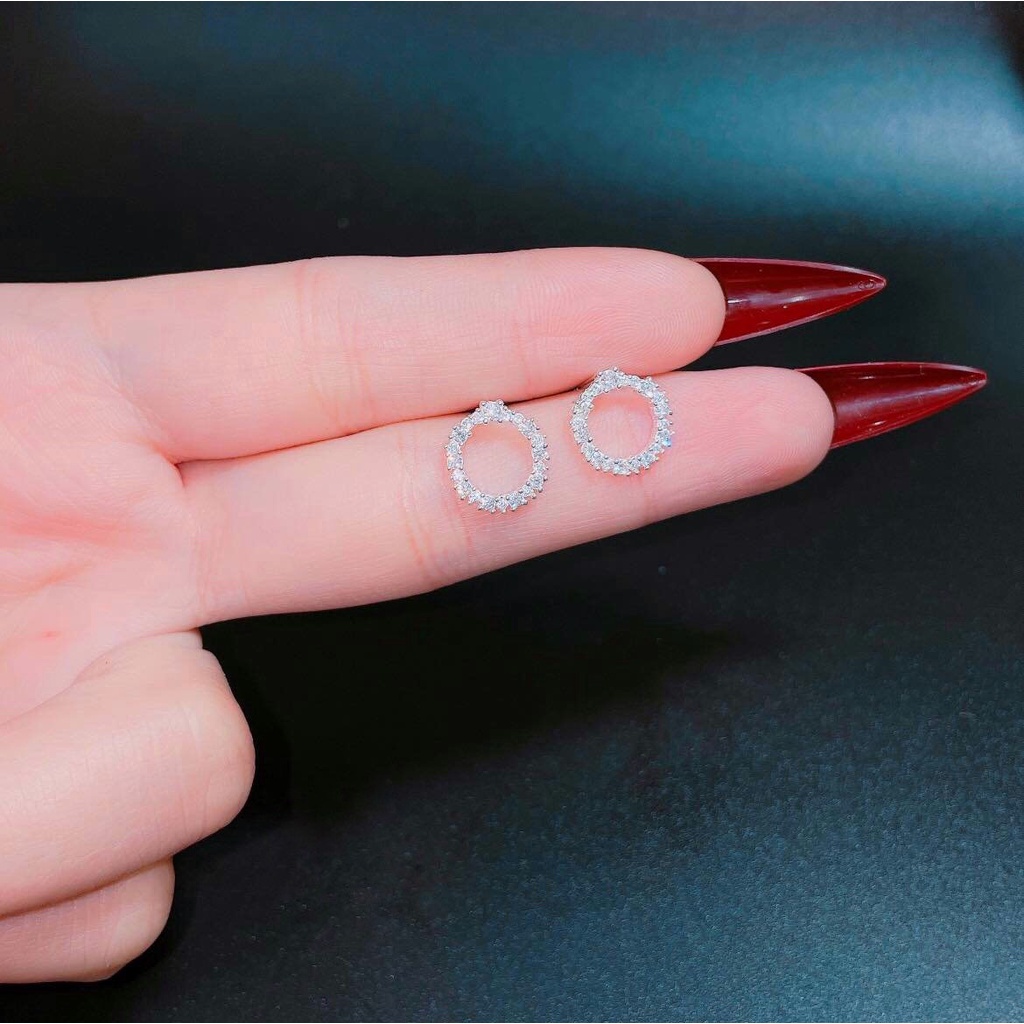 Khuyên Bạc Ta Đính Đá S925 Cao Cấp CaoBac Silver Tròn Rỗng Đá Đơn Giản, Dễ Thương Cho Bạn Gái Thanh Lịch