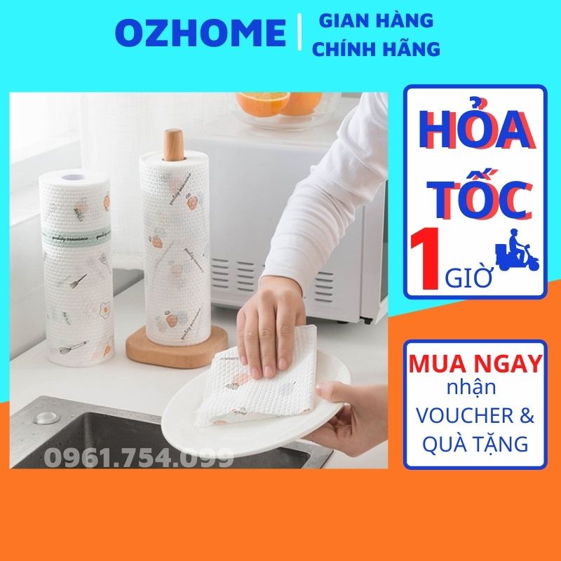 Cuộn giấy lau đa năng bằng khăn lau bếp vải in hình không dệt-Khăn giấy lau nhà bếp có thể tái sử dụng (50 Tờ)