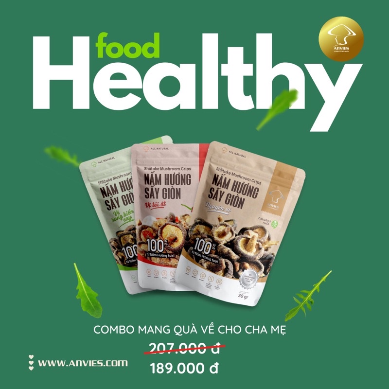 Nấm hương sấy giòn Anvies nguyên vị 30g - không cholesterol - giàu chất xơ - đạm thực vật - ăn vặt an toàn cho bé