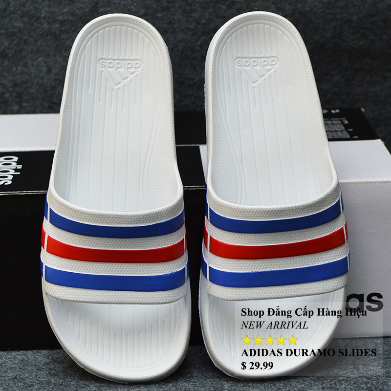 Dép Adidas Duramo màu trắng sọc xanh đỏ xanh