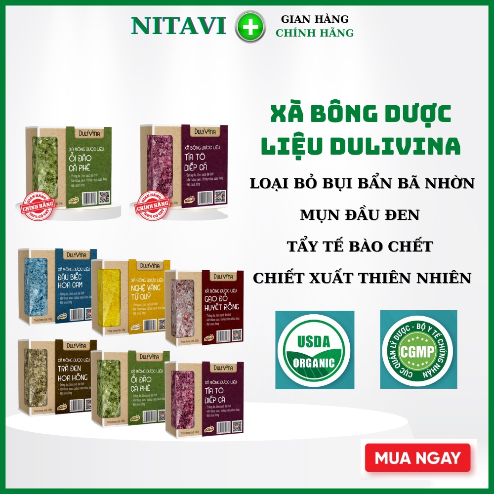 xà bông sinh dược thảo dược thiên nhiên DuliVina Làm Sạch Sâu, mụn lưng bã nhờn  Tẩy Tế Bào Chết Nhẹ Nhàng 100g