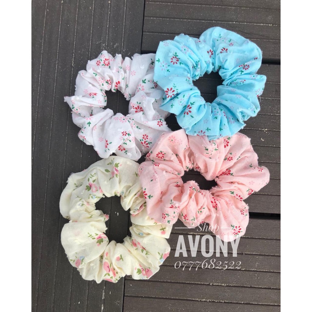 Cột tóc vải - Scrunchies - Cột tóc tơ bong in hoa