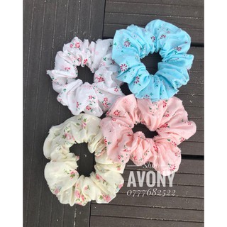 Cột tóc vải - Scrunchies - Cột tóc tơ bong in hoa