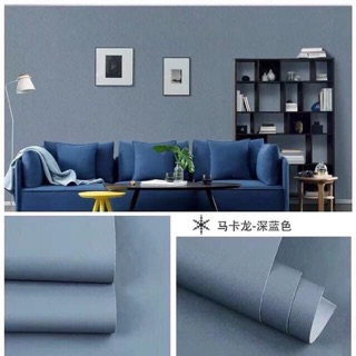 10 mét giấy dán tường sẵn keo trơn màu xám pha xanh đậm