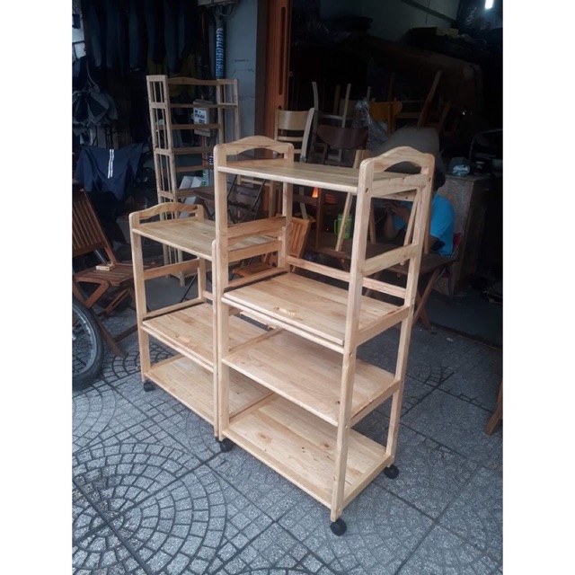 KỆ LÒ VI SÓNG CÓ BÁNH XE BẰNG GỖ 100%