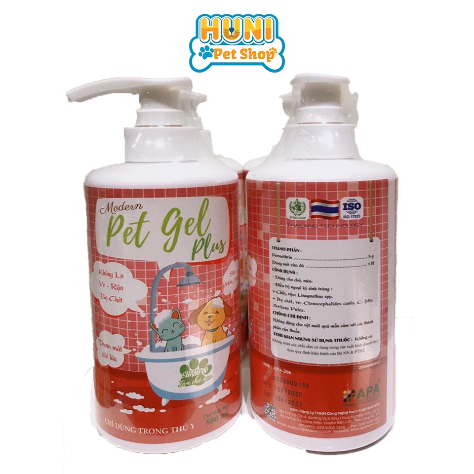 Sữa tắm trị ve chó mèo Pet gel sữa tắm cho chó siêu thơm, mượt lông chai 500ml - Huni Petshop