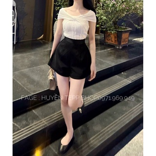 Quần short vải cạp cao