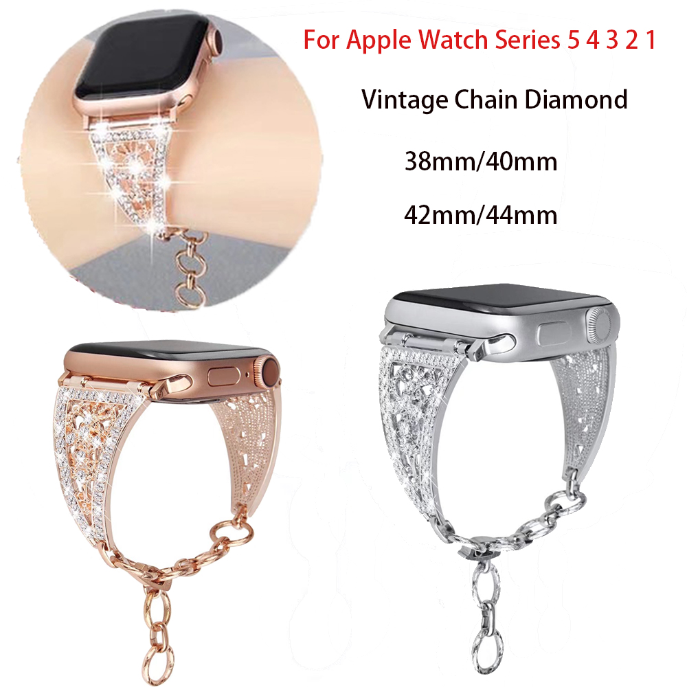 Dây đeo đồng hồ JANSIN đính kim cương giả thích hợp cho Apple Watch 44mm 40mm 42mm 38mm iWatch Serie SE 6 5 4 3 2 1