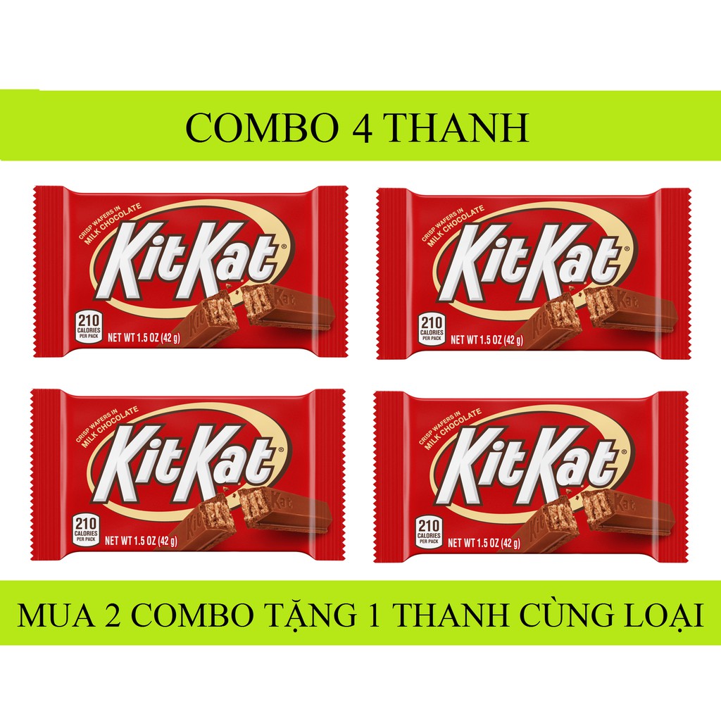 [HÀNG MỸ] COMBO 4 THANH Socola Hershey KIT KAT Crisp Wafer Bar in Milk Chocolate 42G