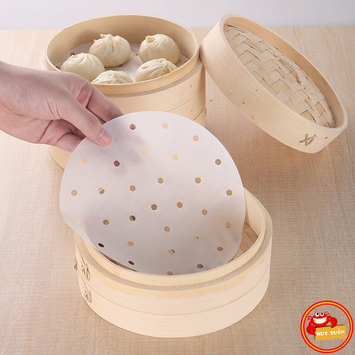 SET 100 tờ giấy nến đục lỗ dùng cho nồi chiên không dầu, đồ dùng gia đình, giấy thấm dầu, giấy khay nướng - GIẤY NẾN