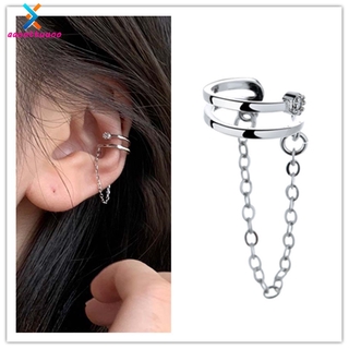 Khuyên tai kẹp vành hai sợi đính kim cương nhân tạo cá tính không cần bấm lỗ an toàn tiện dụng cho nam và nữ