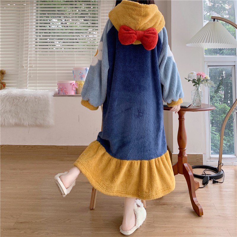 Phiên bản Hàn Quốc của bộ đồ ngủ pijama lông cừu san hô mùa thu đông ngọt ngào và đáng yêu