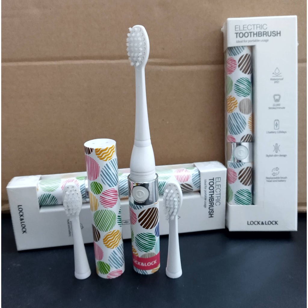 Lock&Lock bàn chải đánh răng điện ENR236 Portable Electric Toothbrush- chính hãng với 3 đầu bàn chải đi kèm