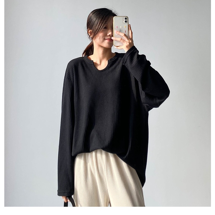 Áo thun cổ khoét nữ giọt lệ dài tay form rộng - áo thu đông dài tay unisex dáng suông Hàn Quốc