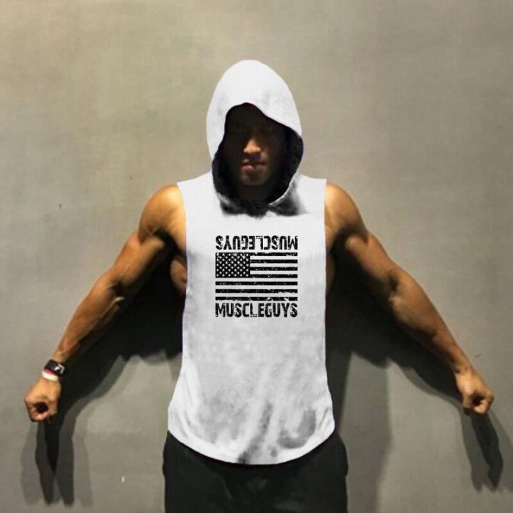 Áo Tanktop Gym Nam Có Mũ In Logo cờ Mỹ, chất thun cotton thoáng mát M052