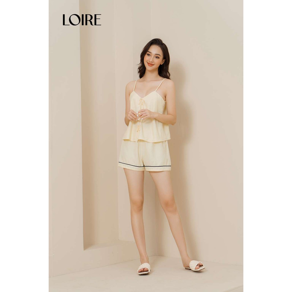 Bộ Đồ Ngủ Áo Hai Dây Be Đính Nơ Xinh Xắn Loirechic BDN13