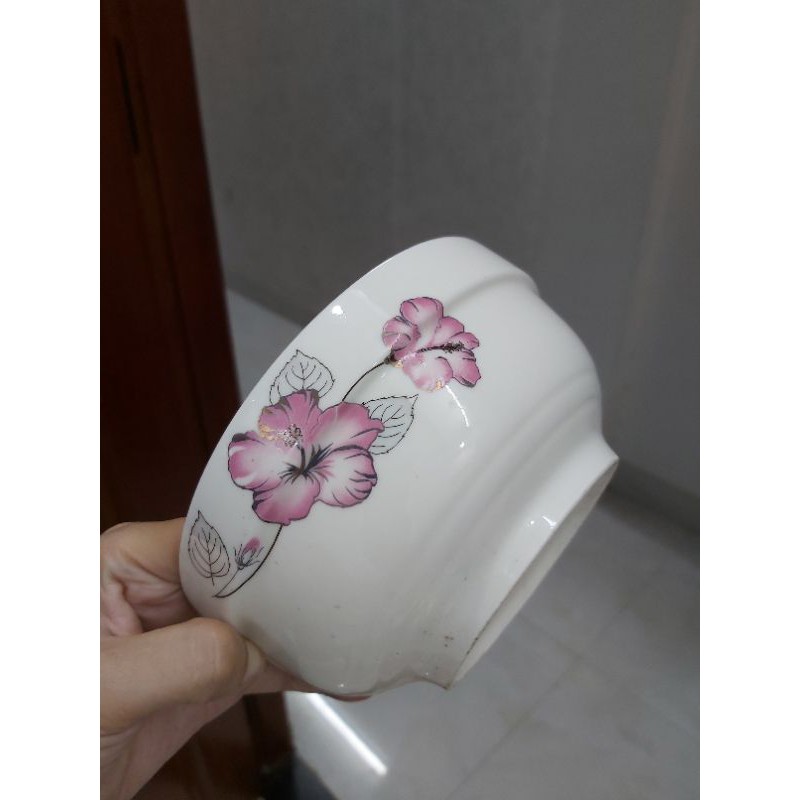 Tô sứ bát tràng hình hoa dâu tây, hoa hồng tô sứ ngấn 15cm