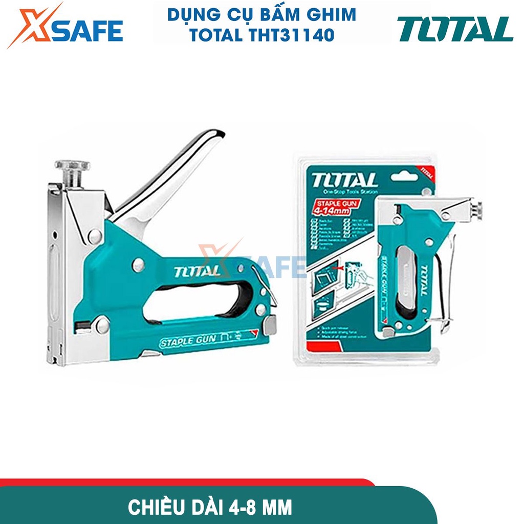 Dụng cụ bấm gim TOTAL THT31140, kềm bấm ghim đường kính ghim 0,7mm, đầu ghim:11,3mm, chiều dài 4-8mm
