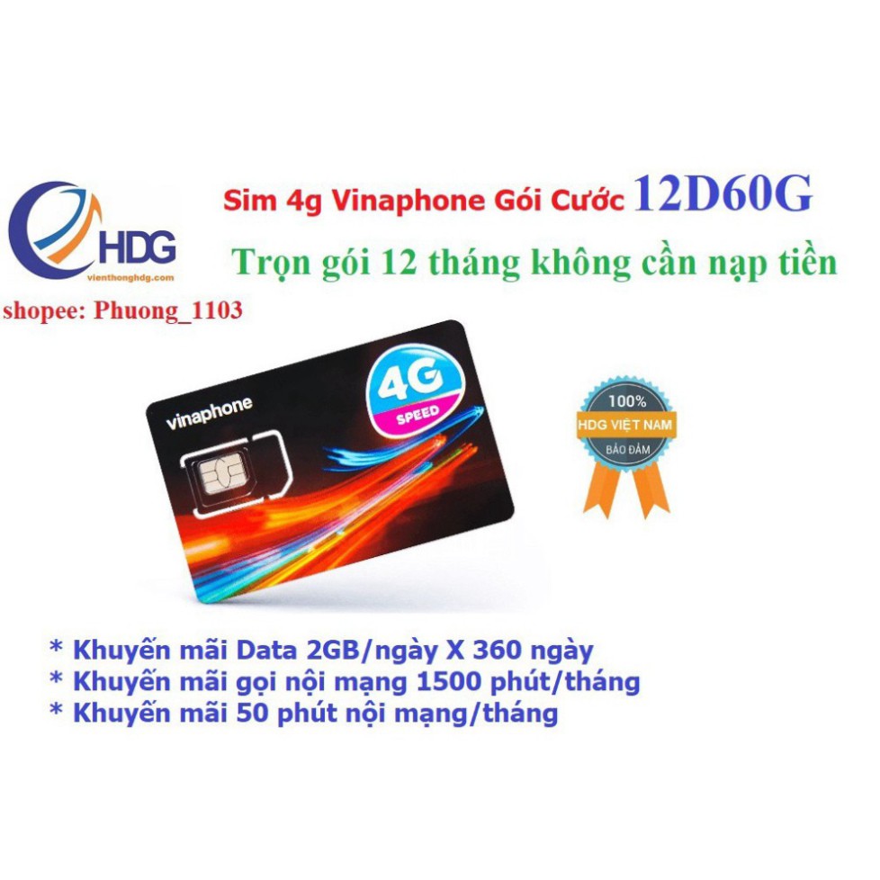 GIẢM GIÁ  MIỄN PHÍ 1 NĂM – Sim 4g vinaphone gói cước Đỉnh 60 (60gb/tháng nghe gọi miễn phí) Có Video kèm test tốc độ GIẢ