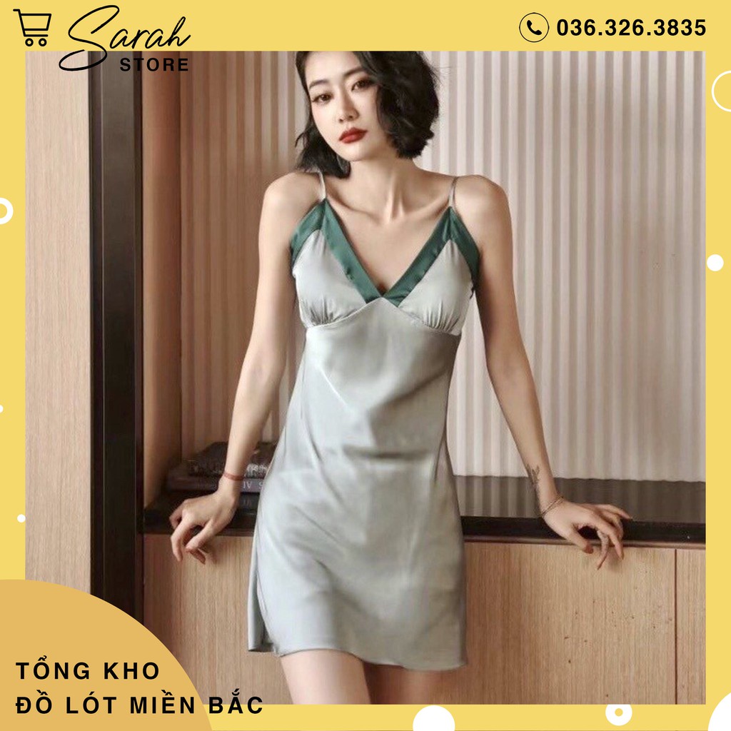Váy lụa ngủ 2 dây cao cấp có mút ngực