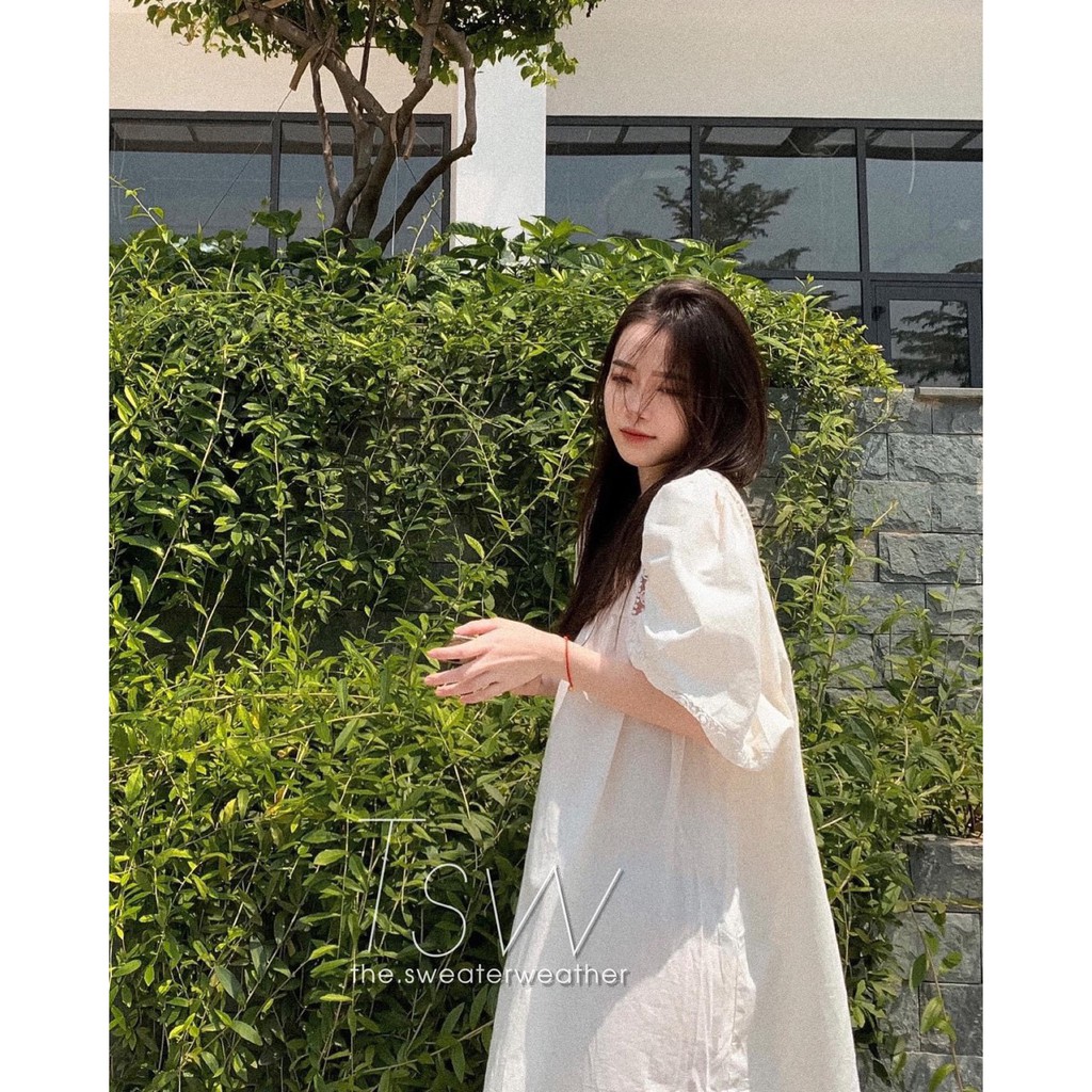 Váy trắng xuông pha ren tay bồng về hàng cực xinh Chất mềm đẹp ảnh thật 2021 | BigBuy360 - bigbuy360.vn