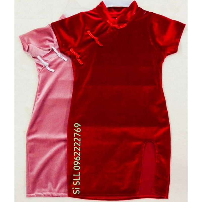 6-18kg Đầm Nhung Thun Sườn Xám Xẻ Tà Trung Hoa Cho Bé Gái.