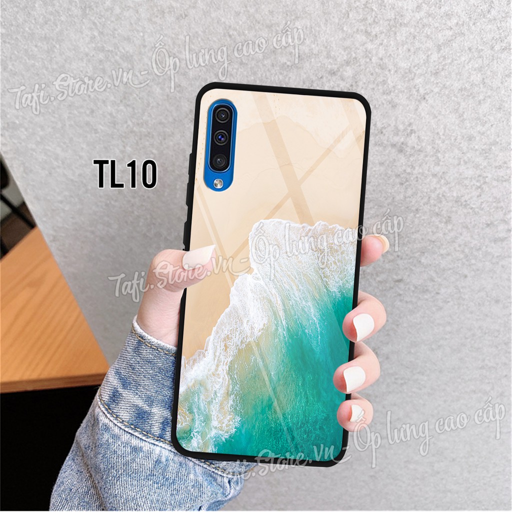 Ốp lưng Kính Samsung A30s/A50/A50s/A70 Bầu trời, bãi biển lá phong, logo apple đơn giản, sang trọng, không bám bẩn.