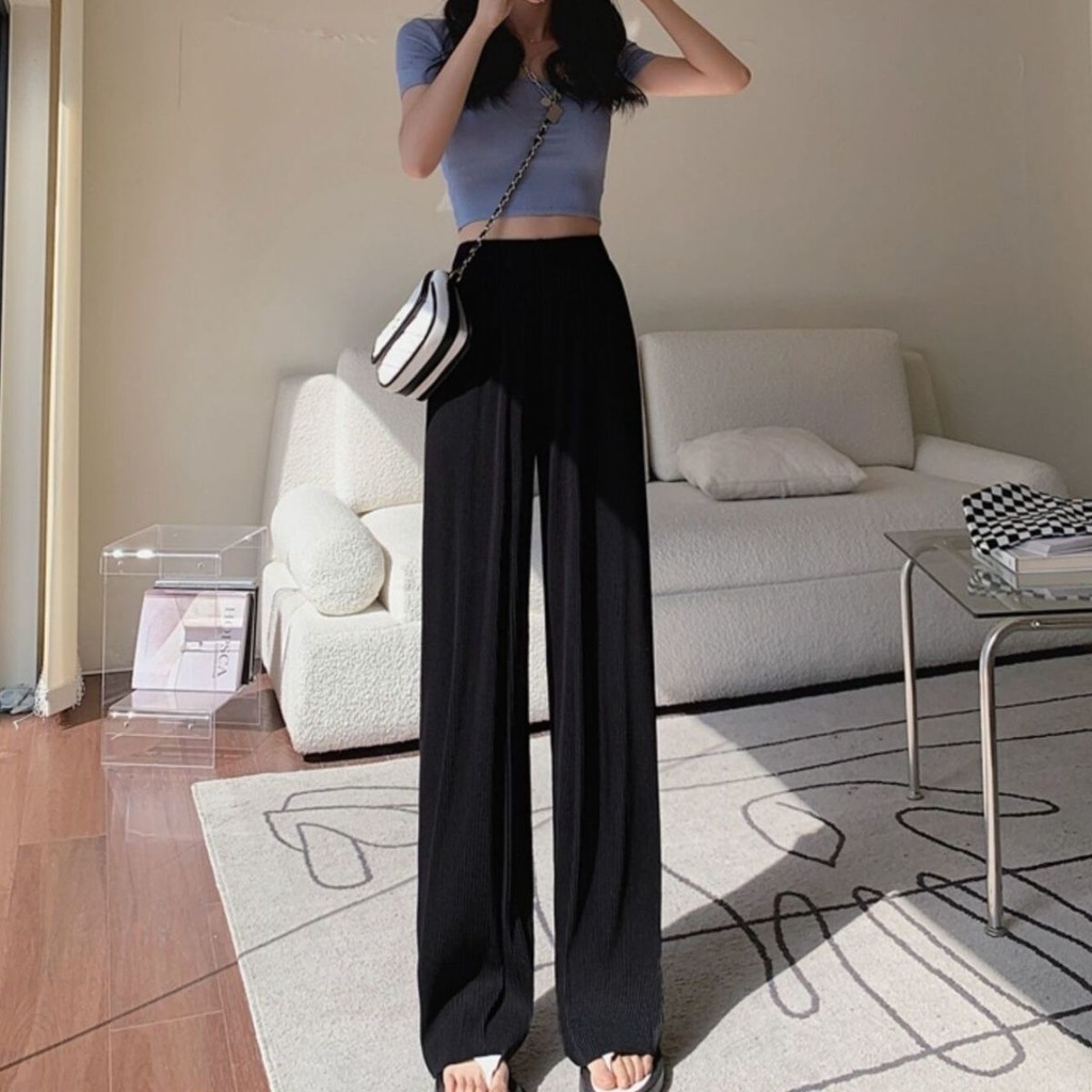 Quần Lụa Lạnh Cạp Cao Ống Rộng Thẳng Cho Nữ JL-YDK-18