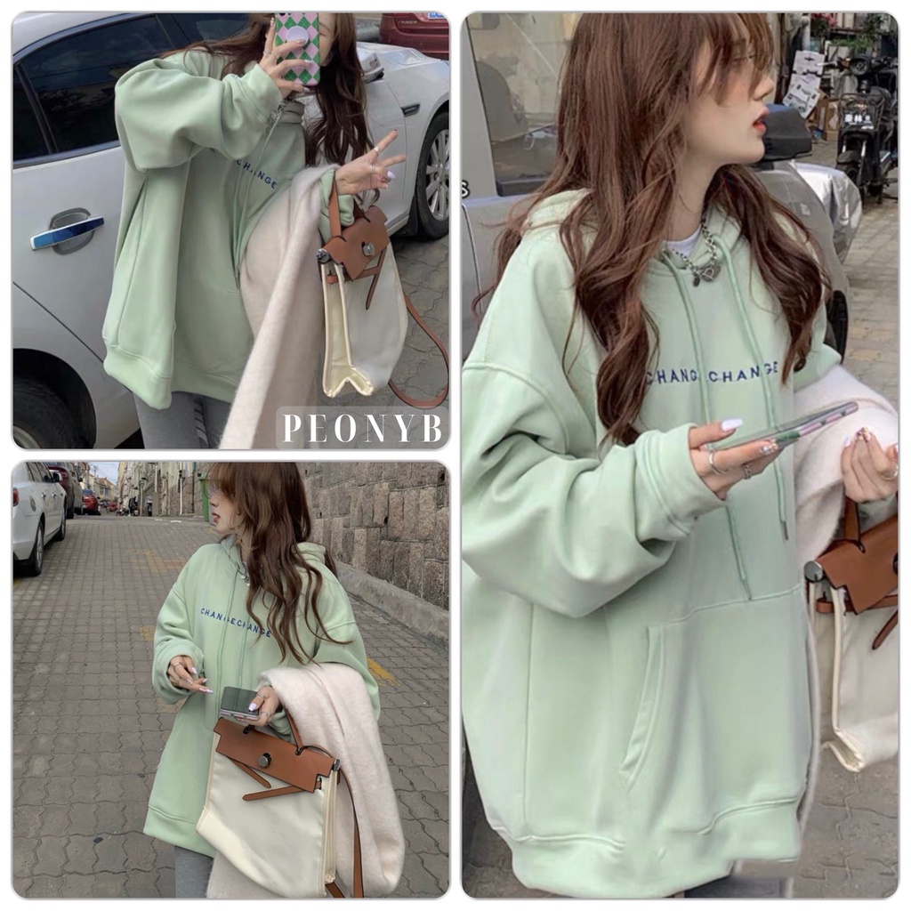 Nỉ sweater form rộng tay bồng mũ 2 lớp kiểu dáng hàn quốc đẹp