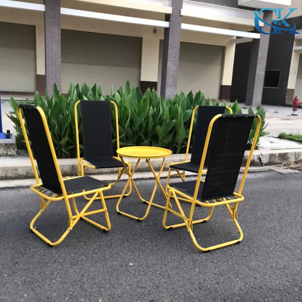 Bộ 4 ghế 1 bàn lưng cao 85cm, lưới có lò xo chịu lực tạo độ êm ái, sắt sơn màu tĩnh điện, chịu tải trên 100kg
