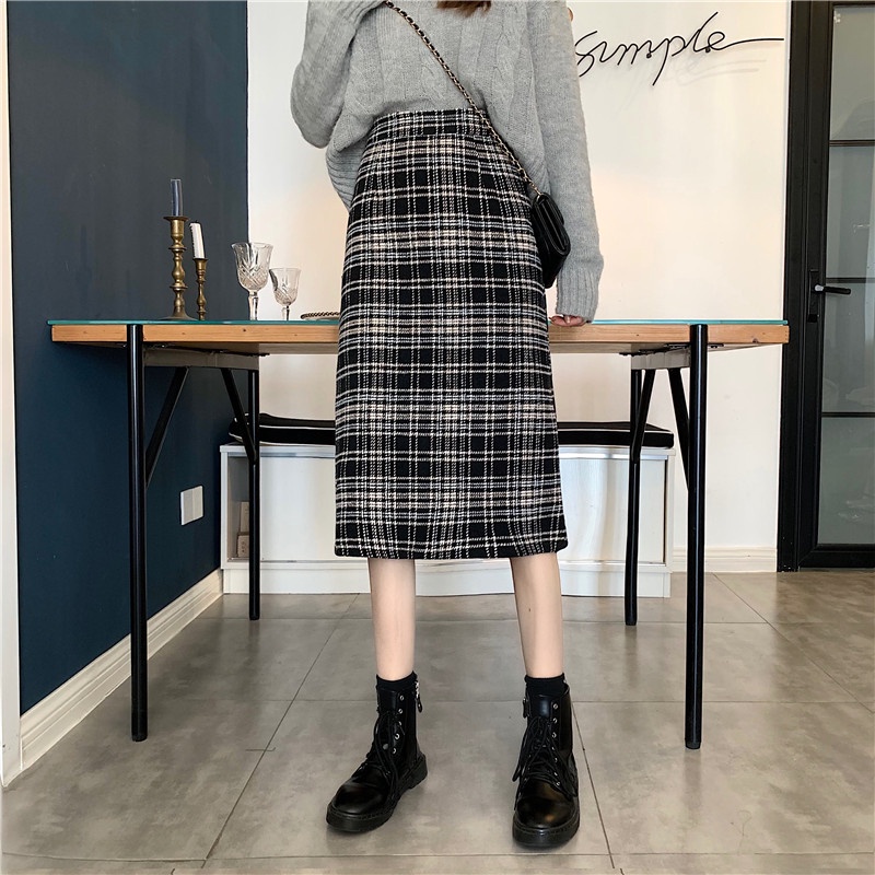 Chân váy dạ chữ A dáng ngắn + dài họa tiết kẻ ô phong cách hàn quốc thu đông 2021 - Uri13 | BigBuy360 - bigbuy360.vn