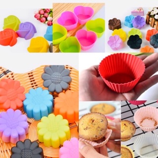 Khuôn cupcake silicon hoạ tiết tim/ hoa cúc/ hình tròn/ hoa hồng size 5cm