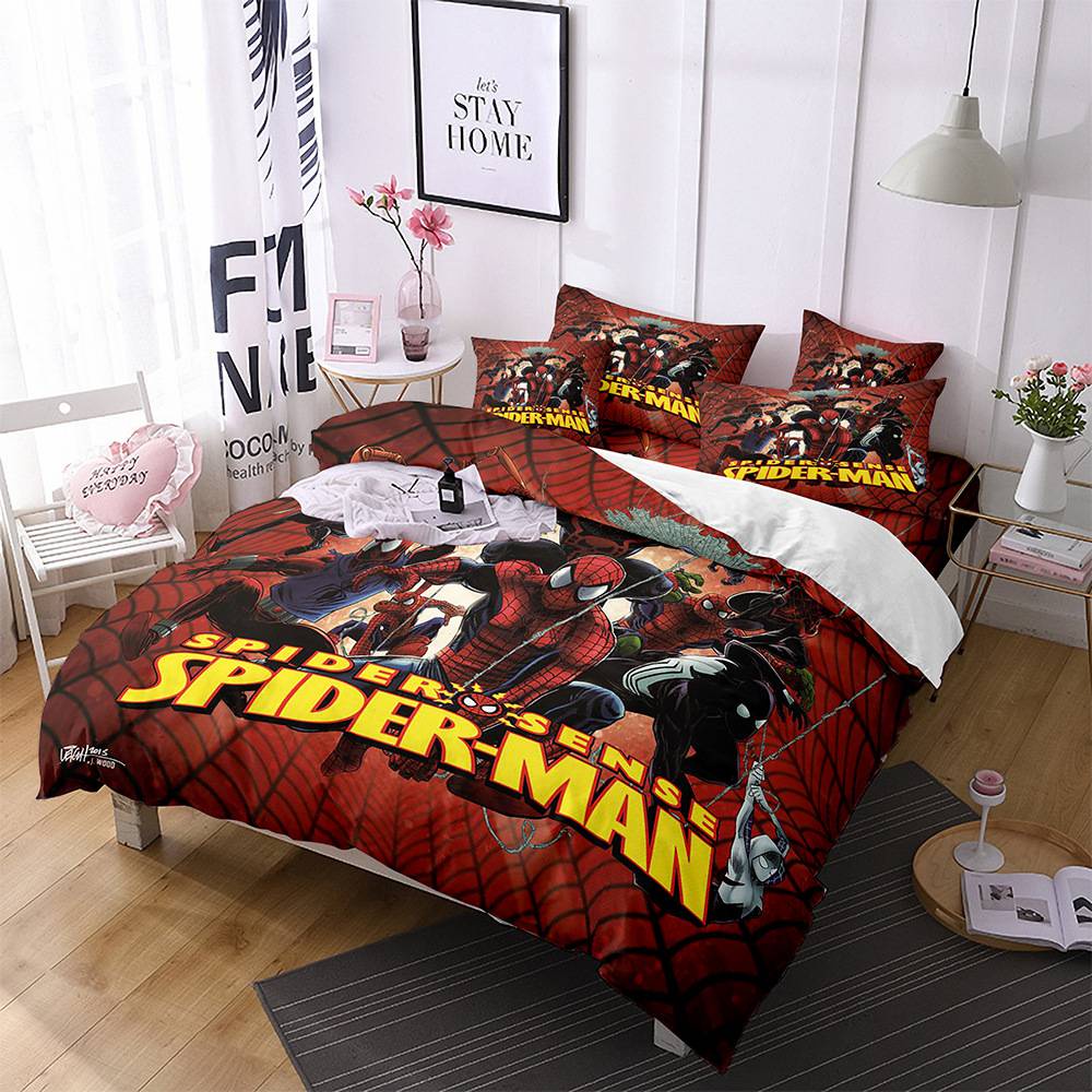 Bộ Ga Trải Giường Và Vỏ Gối 3 Trong 1 Họa Tiết Người Nhện