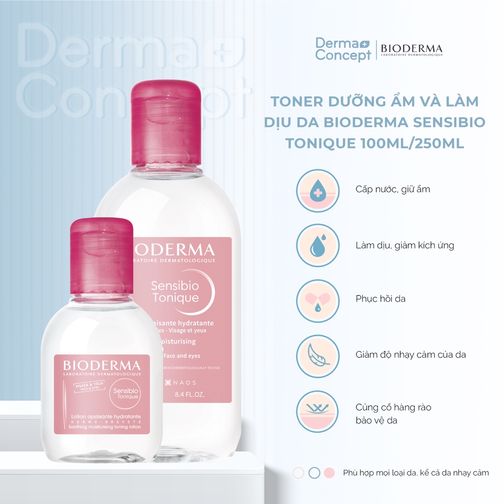 Dung dịch cân bằng dưỡng ẩm và làm dịu da Bioderma Sensibio Tonique - 100ml/250ml