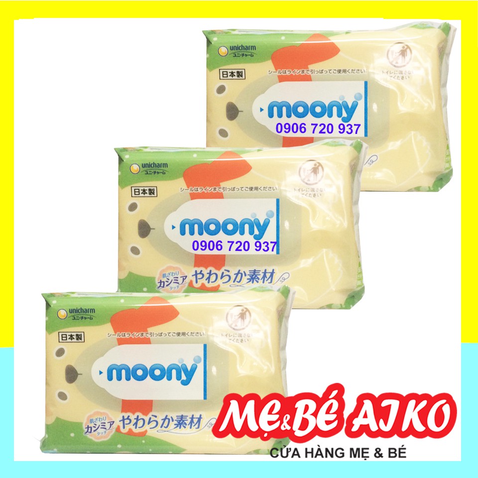 Set 3 gói Khăn ướt Moony nội địa Nhật gói 80 tờ/gói