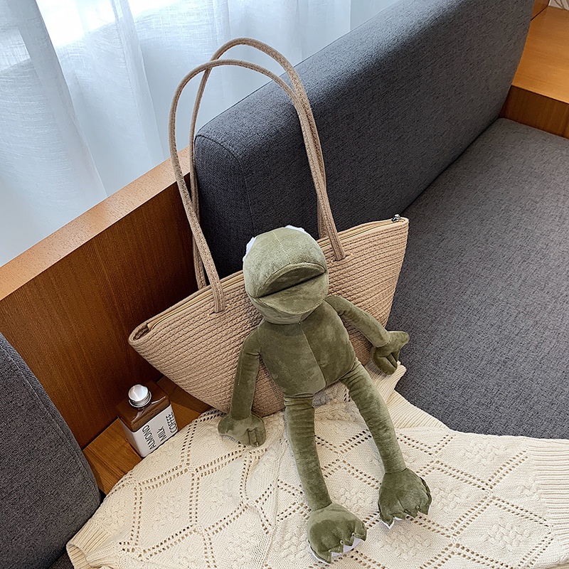 Túi Đeo Vai Cỡ Lớn Bằng Sợi Rơm Hình Ếch Dệt Tay Tùy Chỉnh Mới Cho Nữ