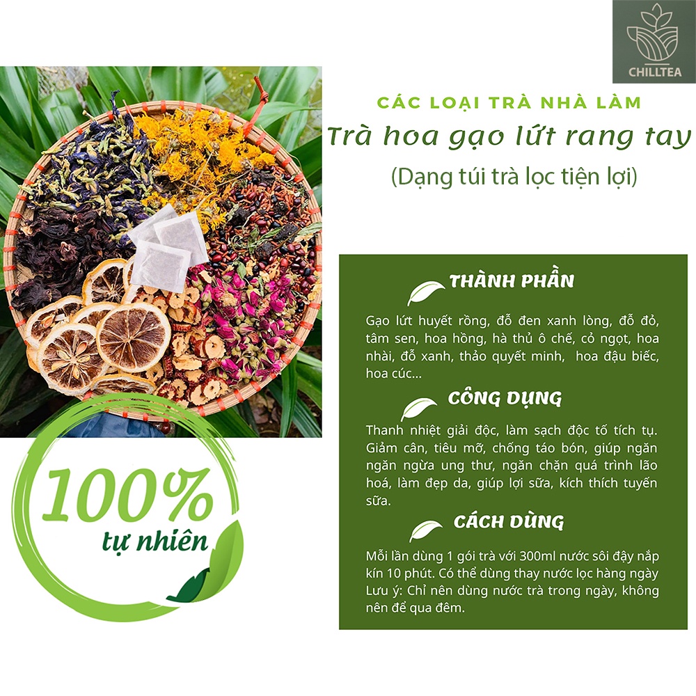 Set 20 Gói Trà Gạo Lứt Đậu Đen Rang Tay Chilltea, Trà Hoa Ngũ Cốc Giảm Cân Đẹp Da, Mát Gan, An Thần Ngủ Ngon