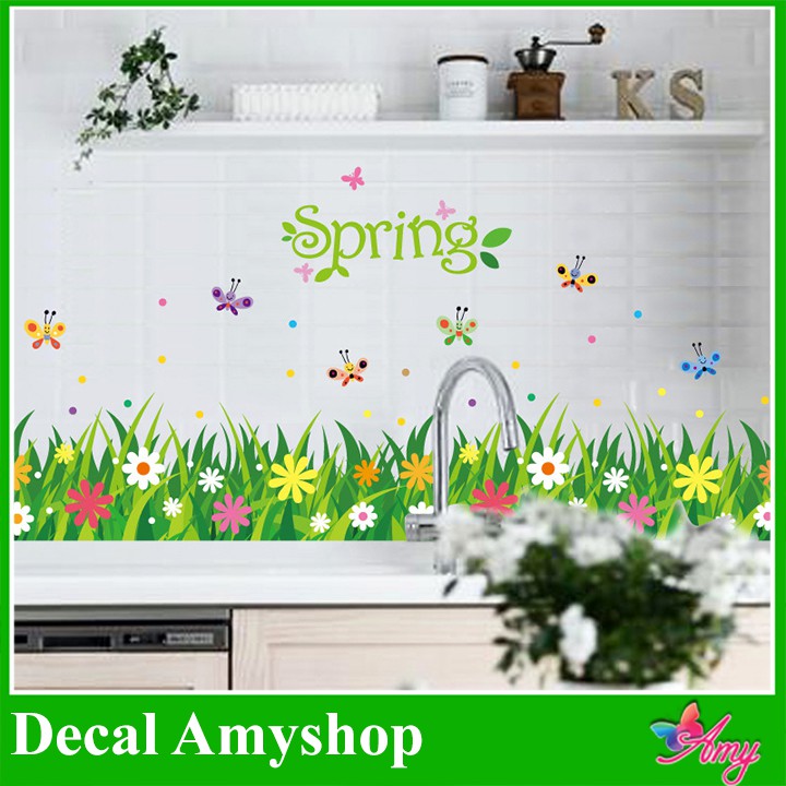 Decal dán chân tường Hoa cỏ xanh mùa xuân AmyShop DCT036 ( 60 x 134 cm)