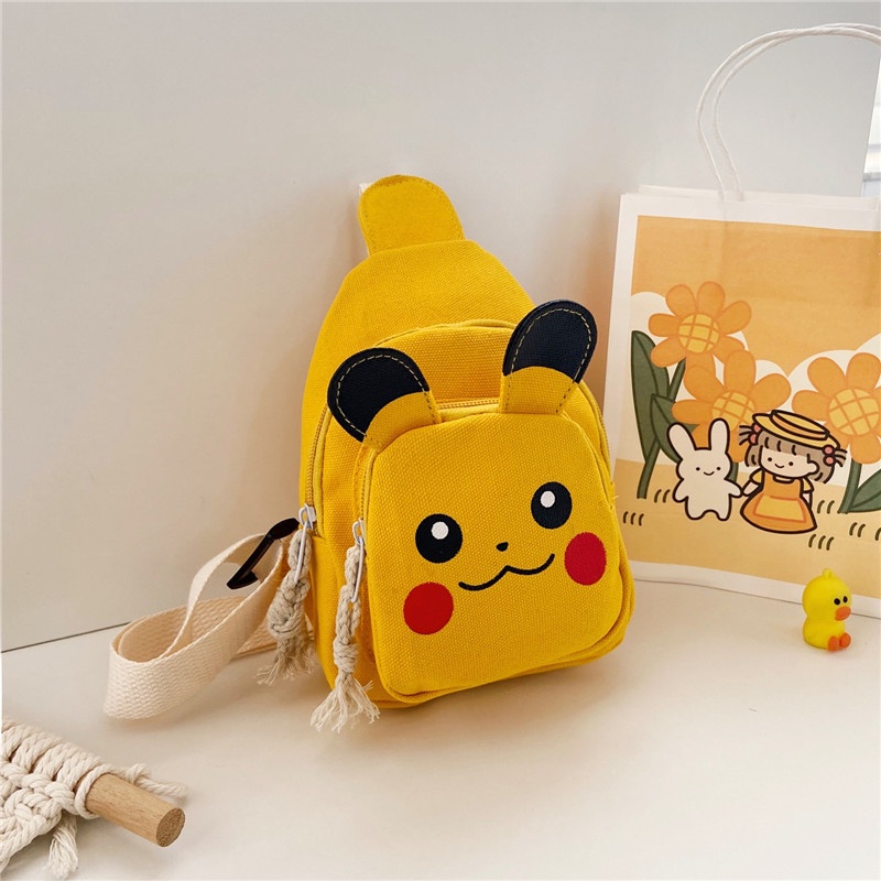 Túi Đeo Chéo Ngực Vải Canvas Họa Tiết Hoạt Hình Dễ Thương Cho Bé Trai Và Gái