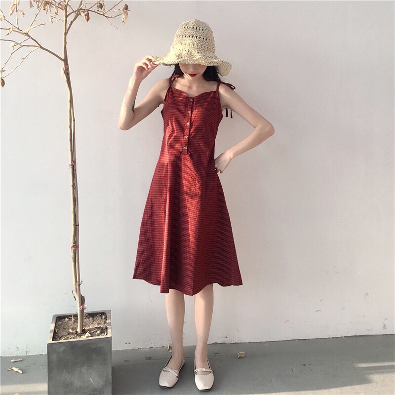 Váy thô hai dây kẻ caro Ulzzang