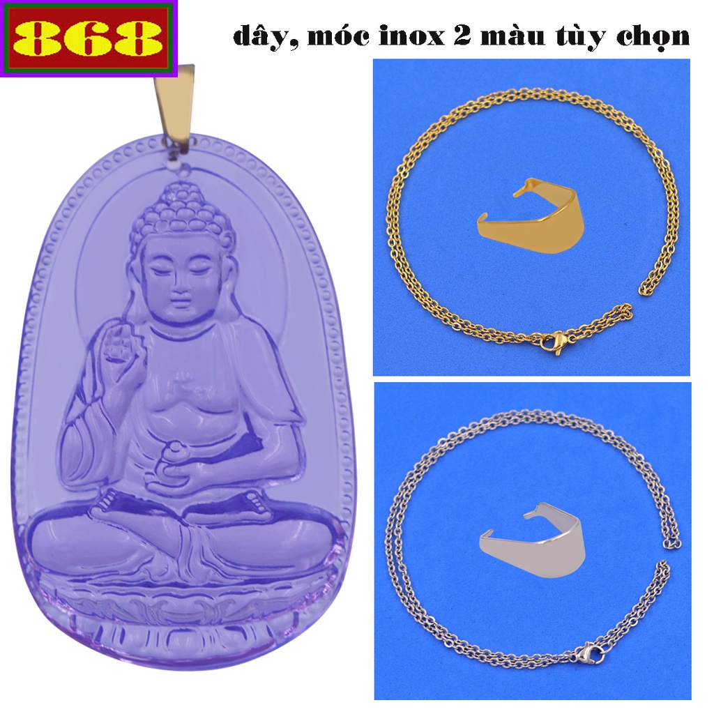 Vòng cổ mặt Phật hộ mệnh tuổi Tuất - Hợi - Dây inox A di đà pha lê tím VINFLIB1 - Size phù hợp cho nam và nữ