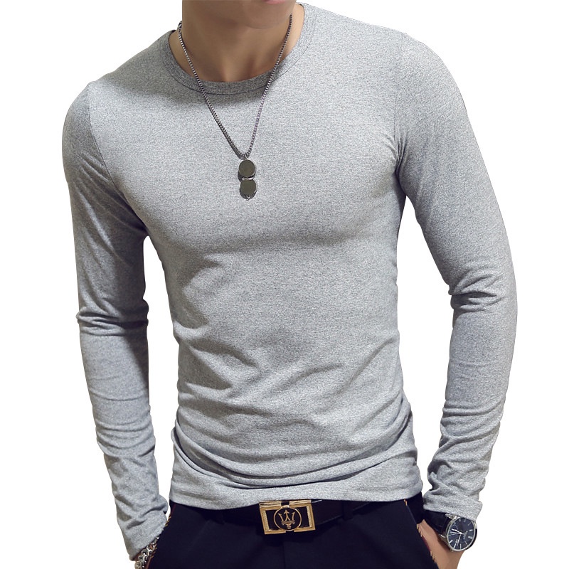 Áo thun nam dài tay cổ tròn màu trơn size M-3XL